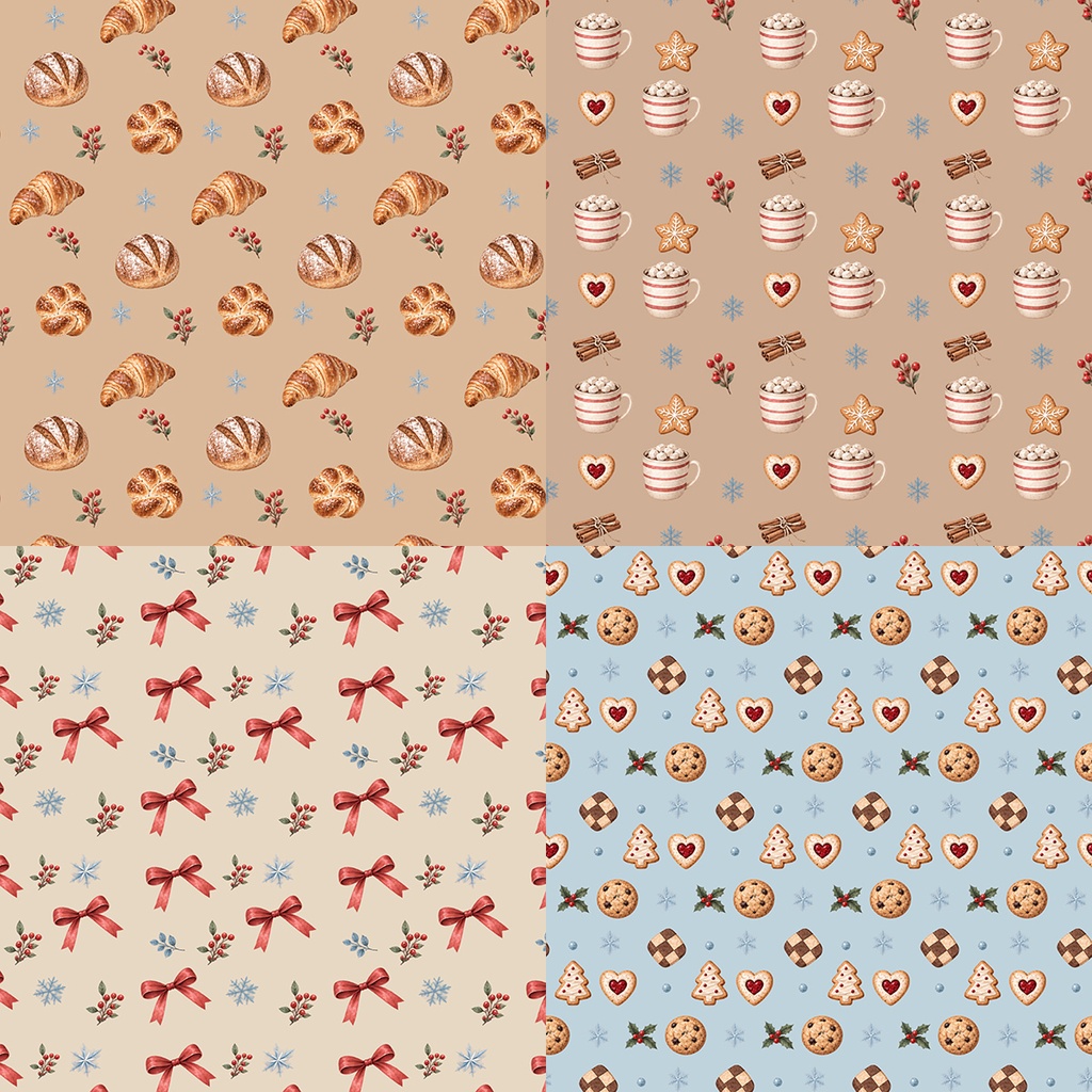 【商用利用OK】冬のベーカリー&スイーツ・マット|Sweet Winter Bakery Matte|デジタルペーパー10枚|3600×3600px・JPG