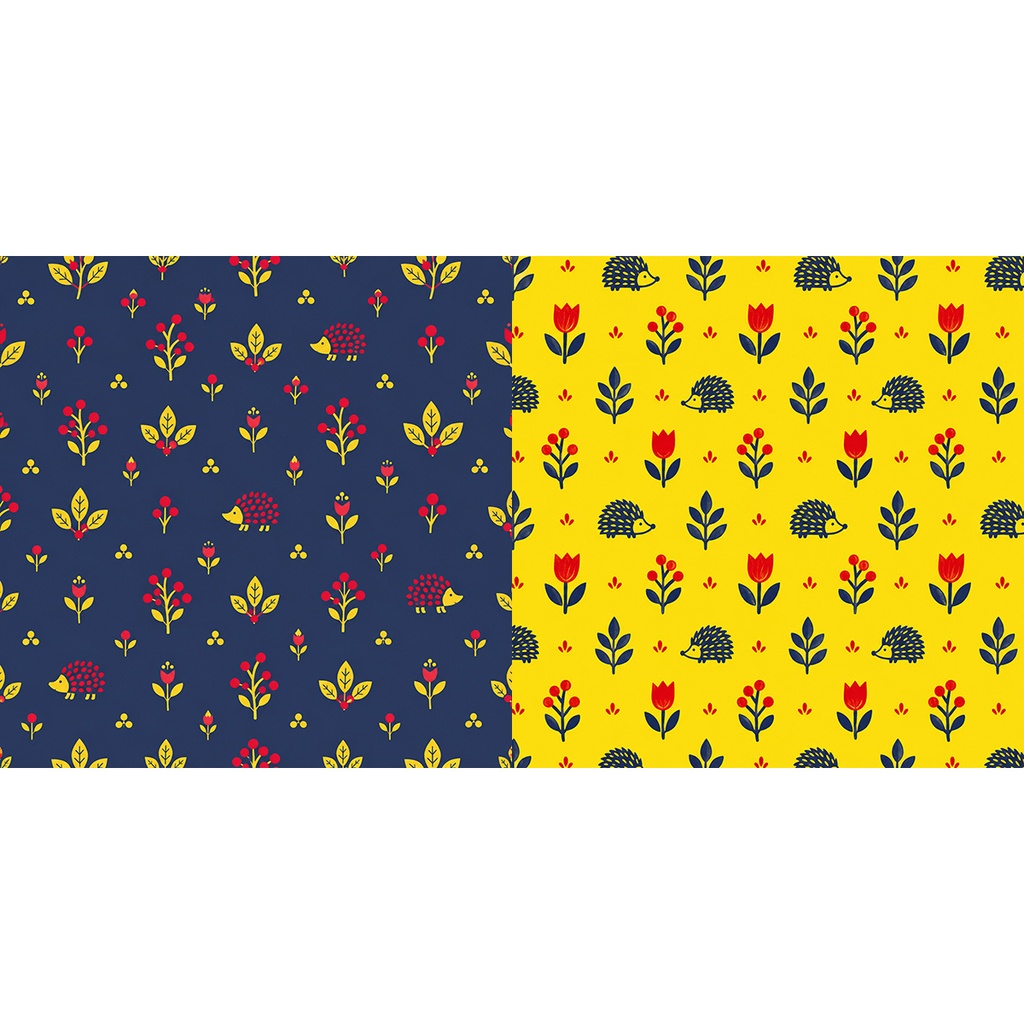 【商用利用OK】北欧ハリネズミと花|Nordic Hedgehog & Flowers|デジタルペーパー10枚|3600×3600px・JPG