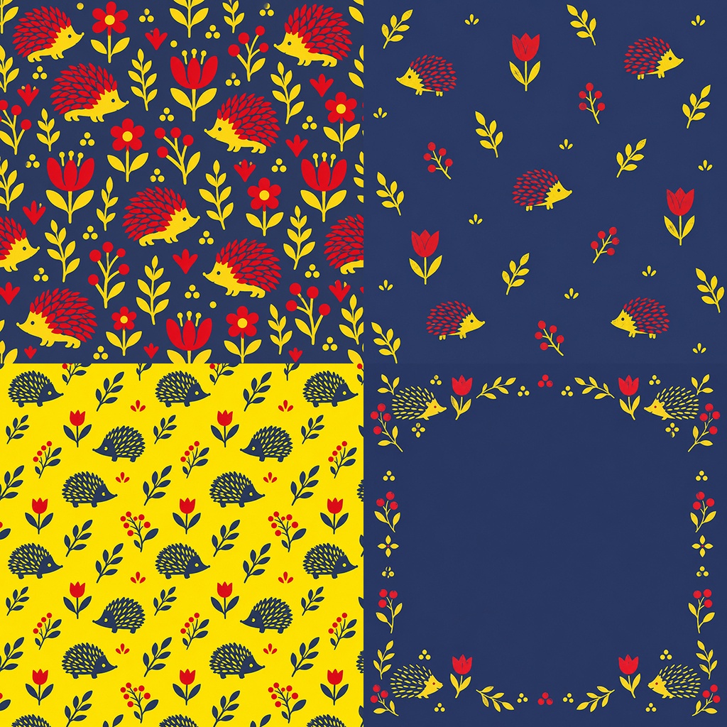 【商用利用OK】北欧ハリネズミと花|Nordic Hedgehog & Flowers|デジタルペーパー10枚|3600×3600px・JPG