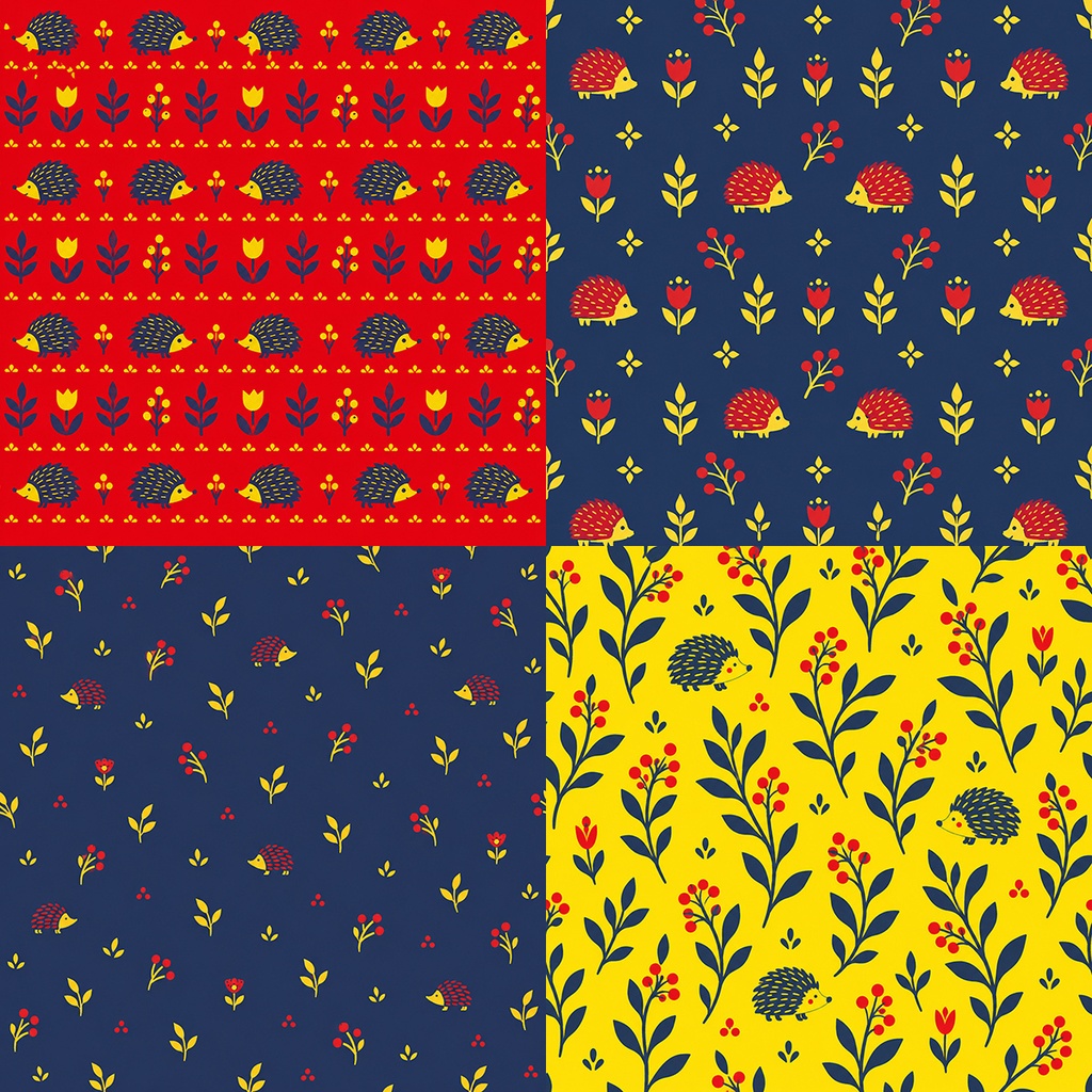 【商用利用OK】北欧ハリネズミと花|Nordic Hedgehog & Flowers|デジタルペーパー10枚|3600×3600px・JPG