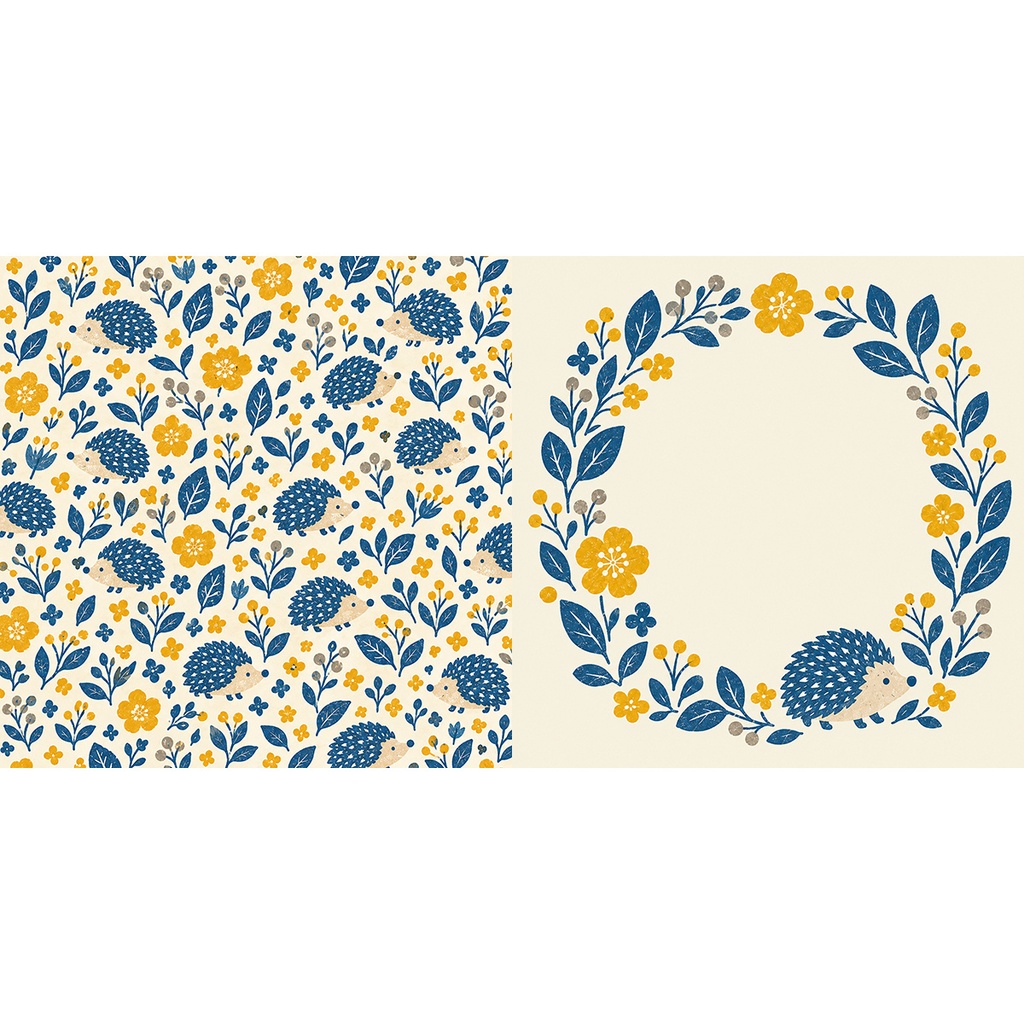 【商用利用OK】北欧ハリネズミと花 02|Nordic Hedgehog & Flowers Vol.2 デジタルペーパー10枚|3600×3600px・JPG