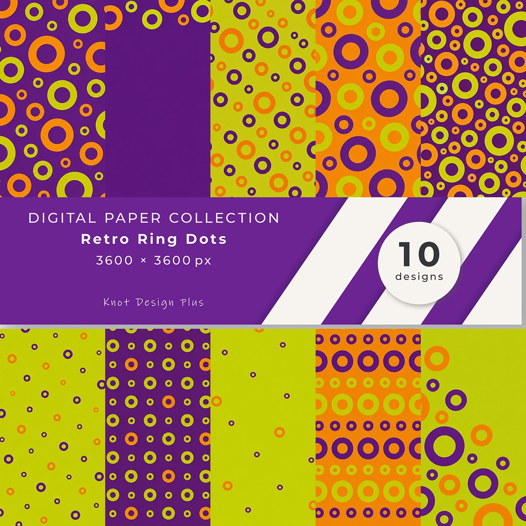 【商用利用OK】レトロリングドット|Retro Ring Dots デジタルペーパー10枚|3600×3600px・JPG