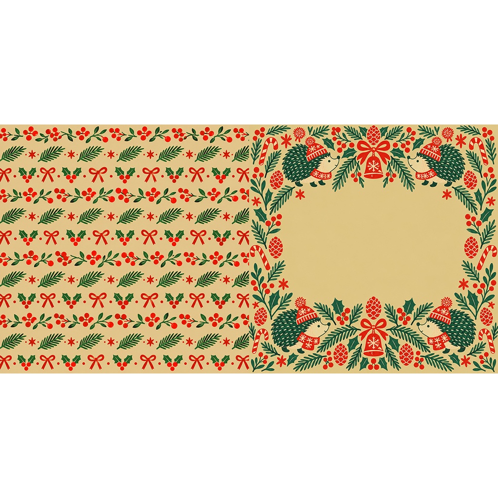 【商用利用OK】北欧クリスマスのハリネズミ|Nordic Christmas Hedgehog デジタルペーパー10枚|3600×3600px・JPG