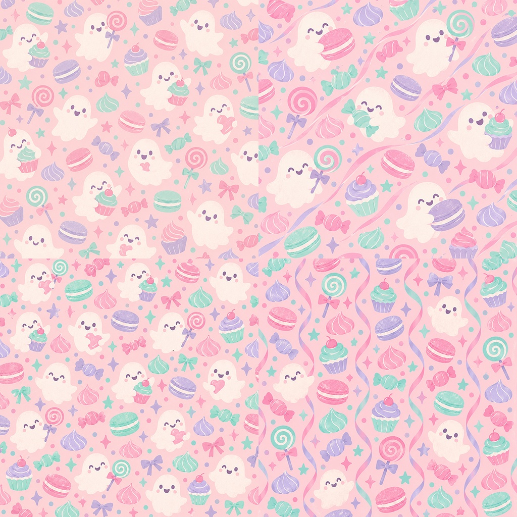 【商用利用OK】パステルおばけとスイーツ|Pastel Ghost & Sweets デジタルペーパー10枚|3600×3600px・JPG