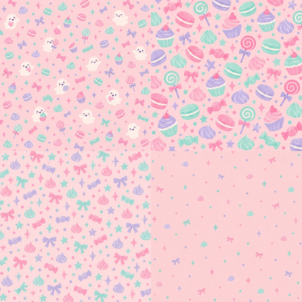 【商用利用OK】パステルおばけとスイーツ|Pastel Ghost & Sweets デジタルペーパー10枚|3600×3600px・JPG