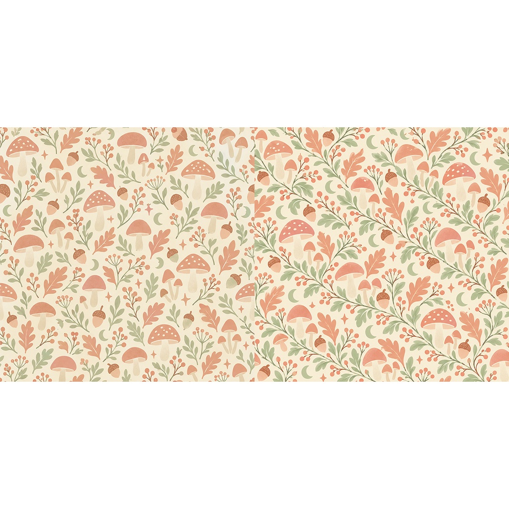 【商用利用OK】秋のきのことどんぐり|Autumn Mushrooms & Acorns デジタルペーパー10枚|3600×3600px・JPG