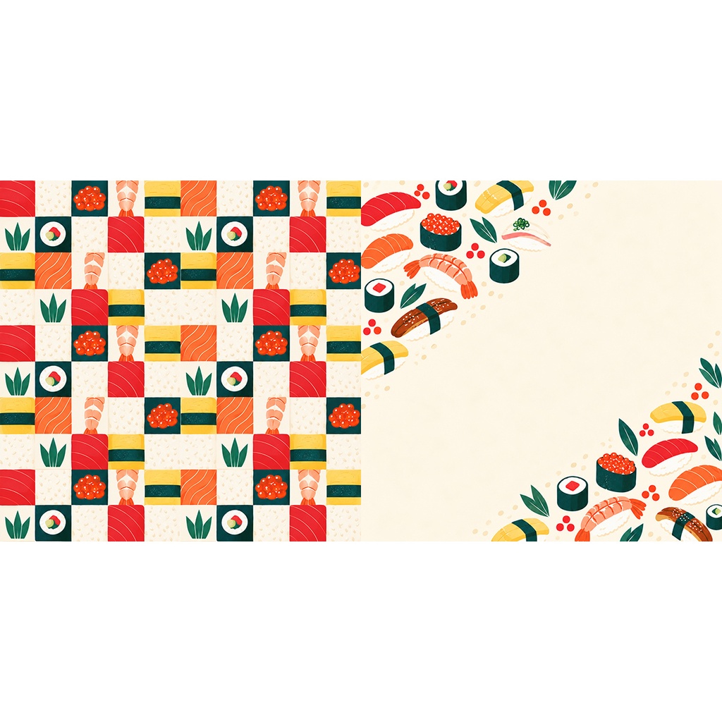 【商用利用OK】和風寿司モチーフ|Japanese Sushi Patterns デジタルペーパー10枚|3600×3600px・JPG