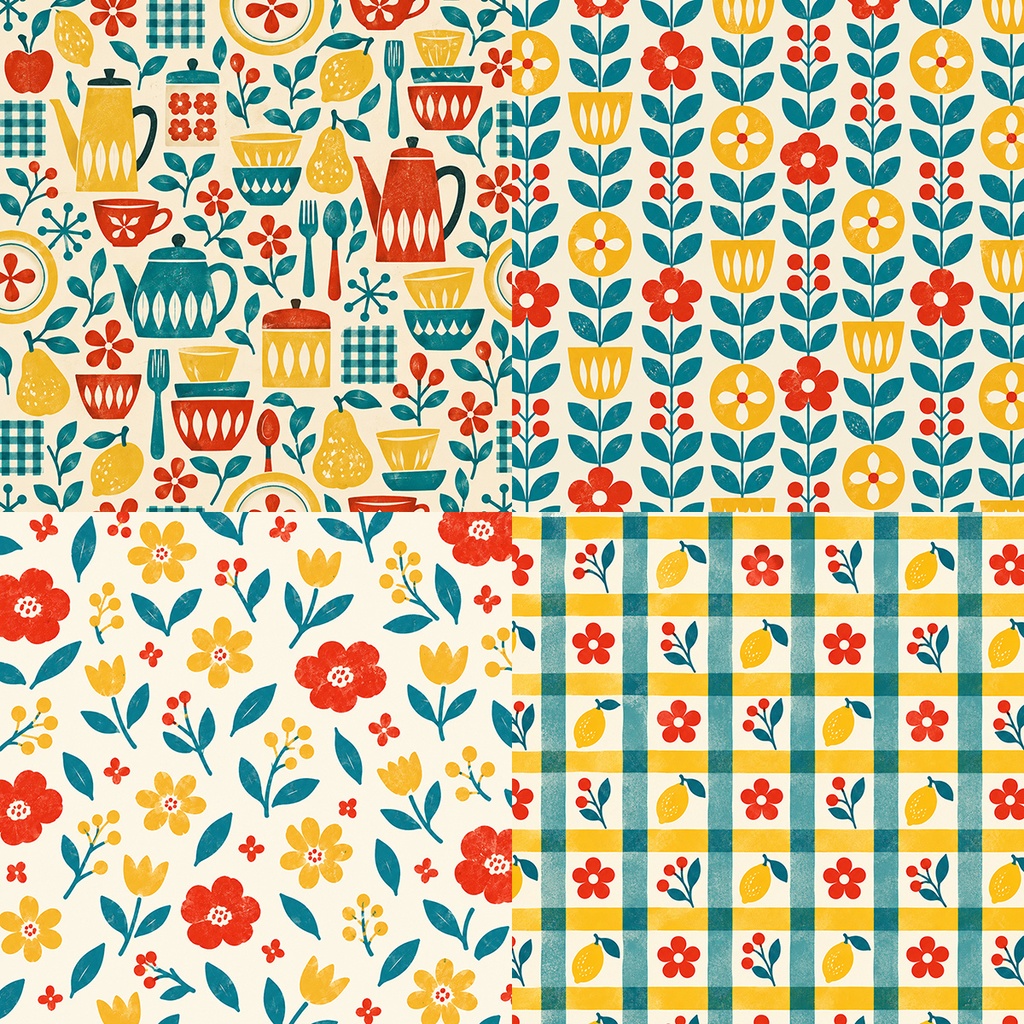 【商用利用OK】レトロレモンキッチン|Retro Lemon Kitchen デジタルペーパー10枚|3600×3600px・JPG