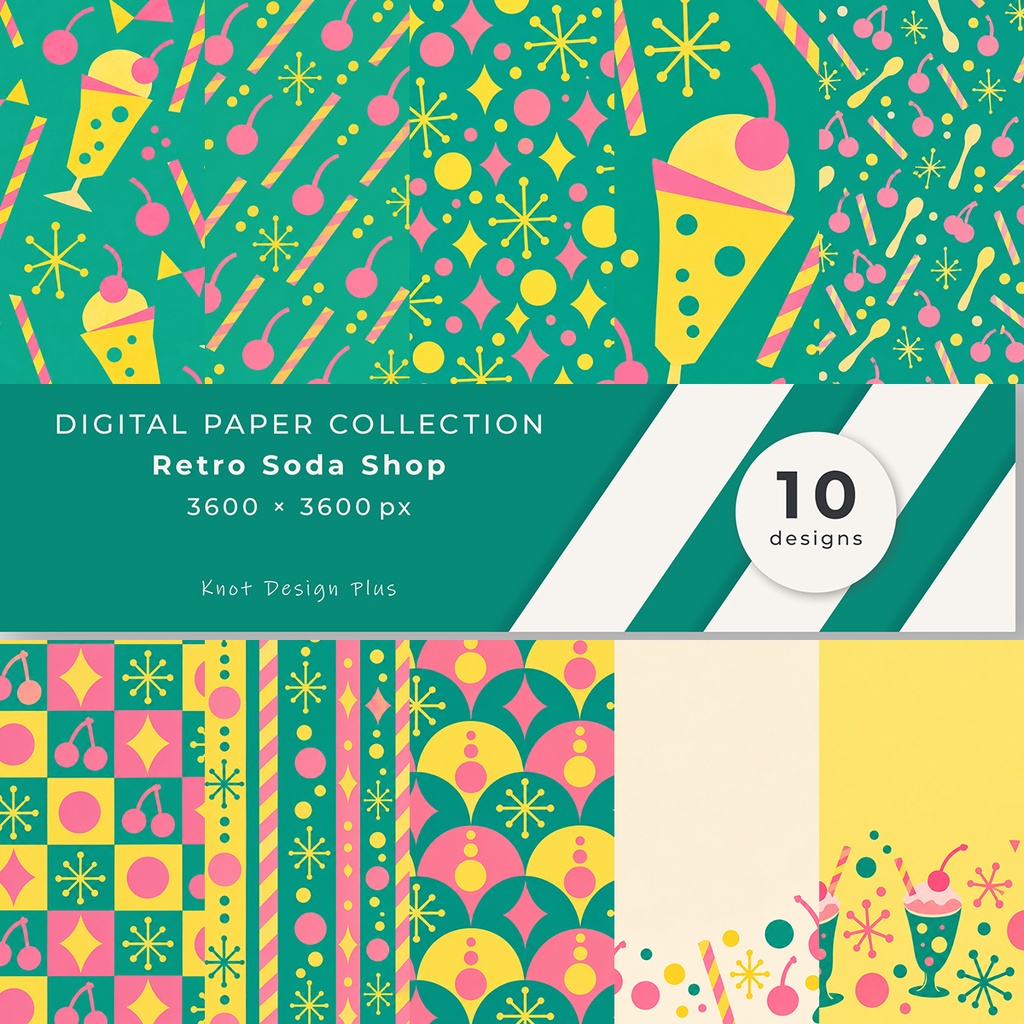 【商用利用OK】レトロソーダショップ|Retro Soda Shop デジタルペーパー10枚|3600×3600px・JPG