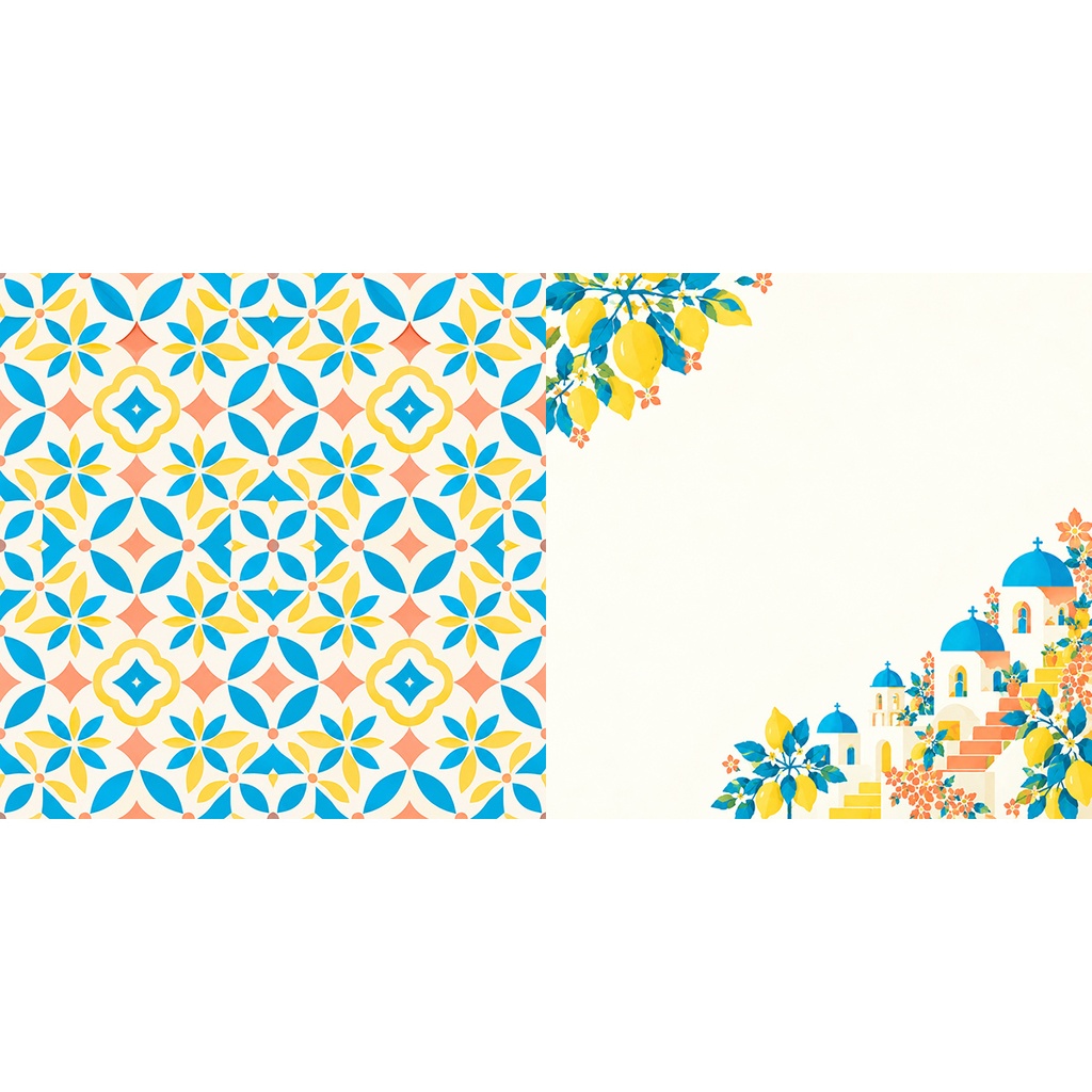 【商用利用OK】地中海の街並みとレモン|Mediterranean Lemons & Tiles デジタルペーパー10枚|3600×3600px・JPG