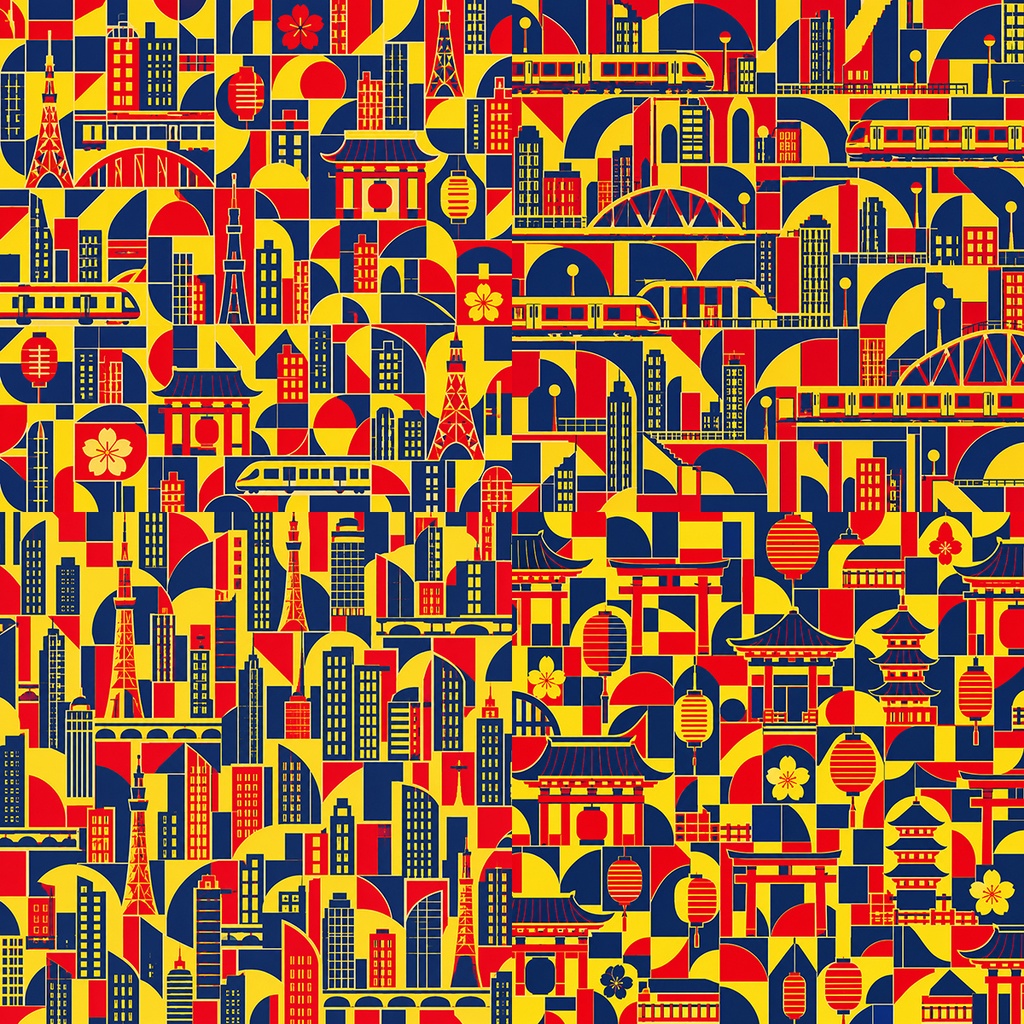 【商用利用OK】東京の街並みと幾何学模様|Tokyo Geometric City デジタルペーパー10枚|3600×3600px・JPG