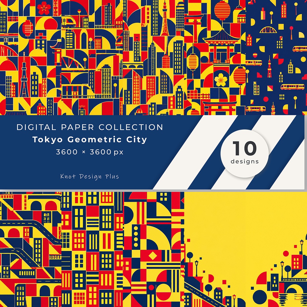【商用利用OK】東京の街並みと幾何学模様｜Tokyo Geometric City デジタルペーパー10枚｜3600×3600px・JPG