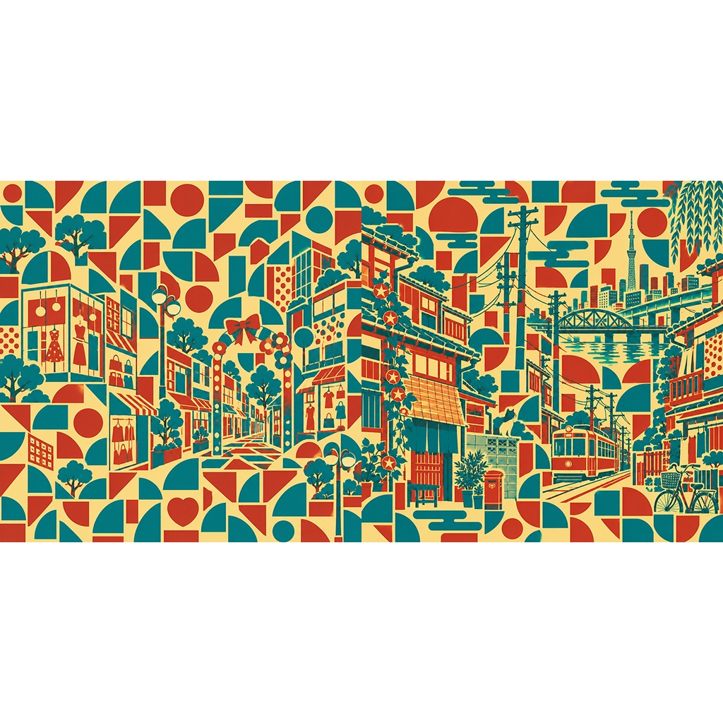 【商用利用OK】東京レトロ街並みと幾何学模様|Tokyo Retro Geometry デジタルペーパー10枚|3600×3600px・JPG