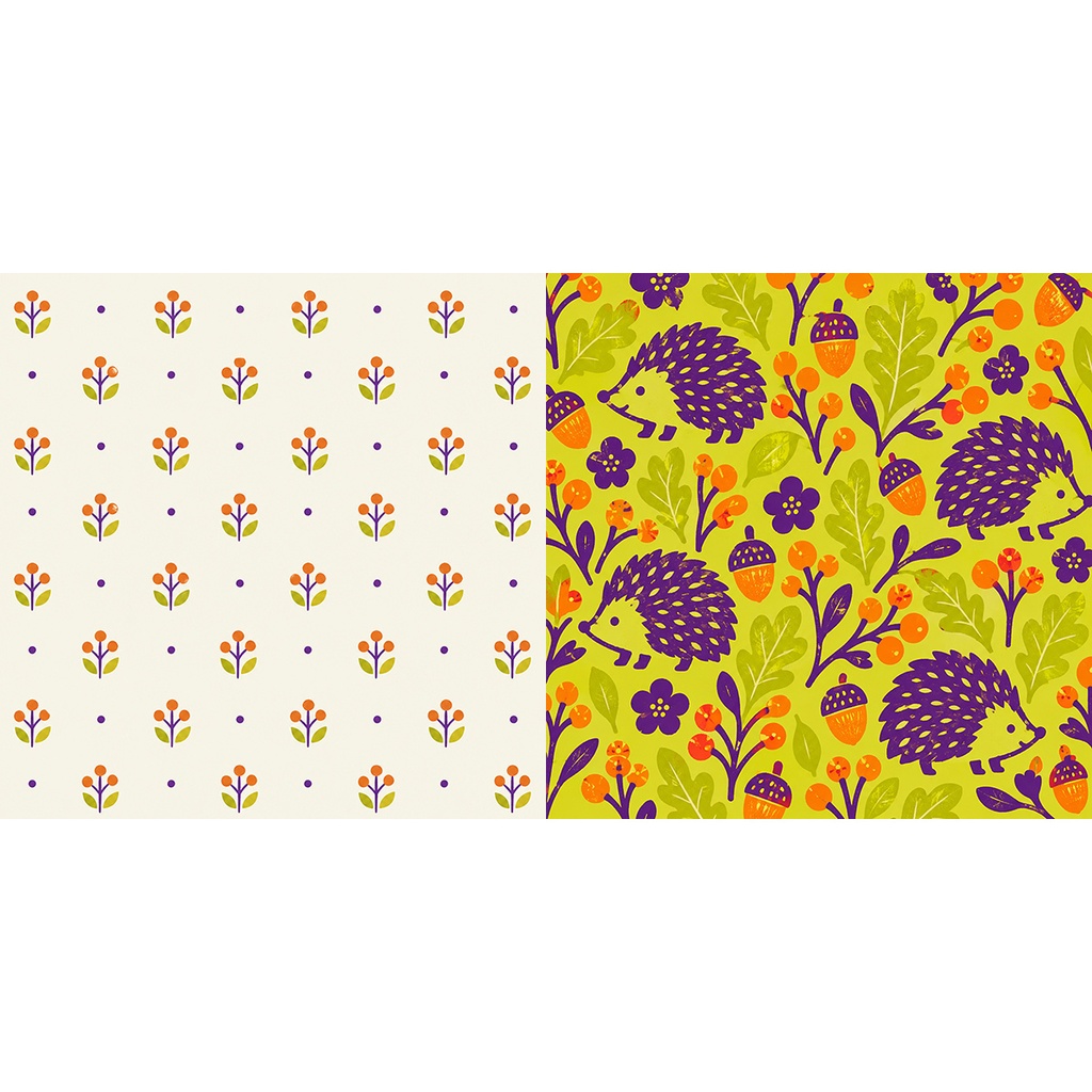 【商用利用OK】北欧ハリネズミと草花|Nordic Hedgehogs & Flowers デジタルペーパー10枚|3600×3600px・JPG