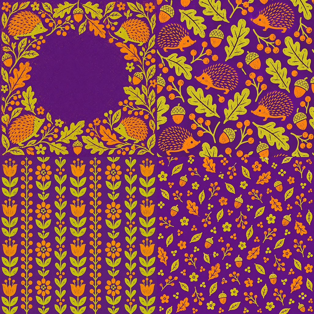 【商用利用OK】北欧ハリネズミと草花|Nordic Hedgehogs & Flowers デジタルペーパー10枚|3600×3600px・JPG