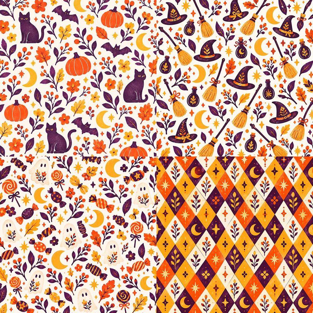 【商用利用OK】黒猫とかぼちゃのハロウィン|Halloween Cats & Pumpkins デジタルペーパー10枚|3600×3600px・JPG