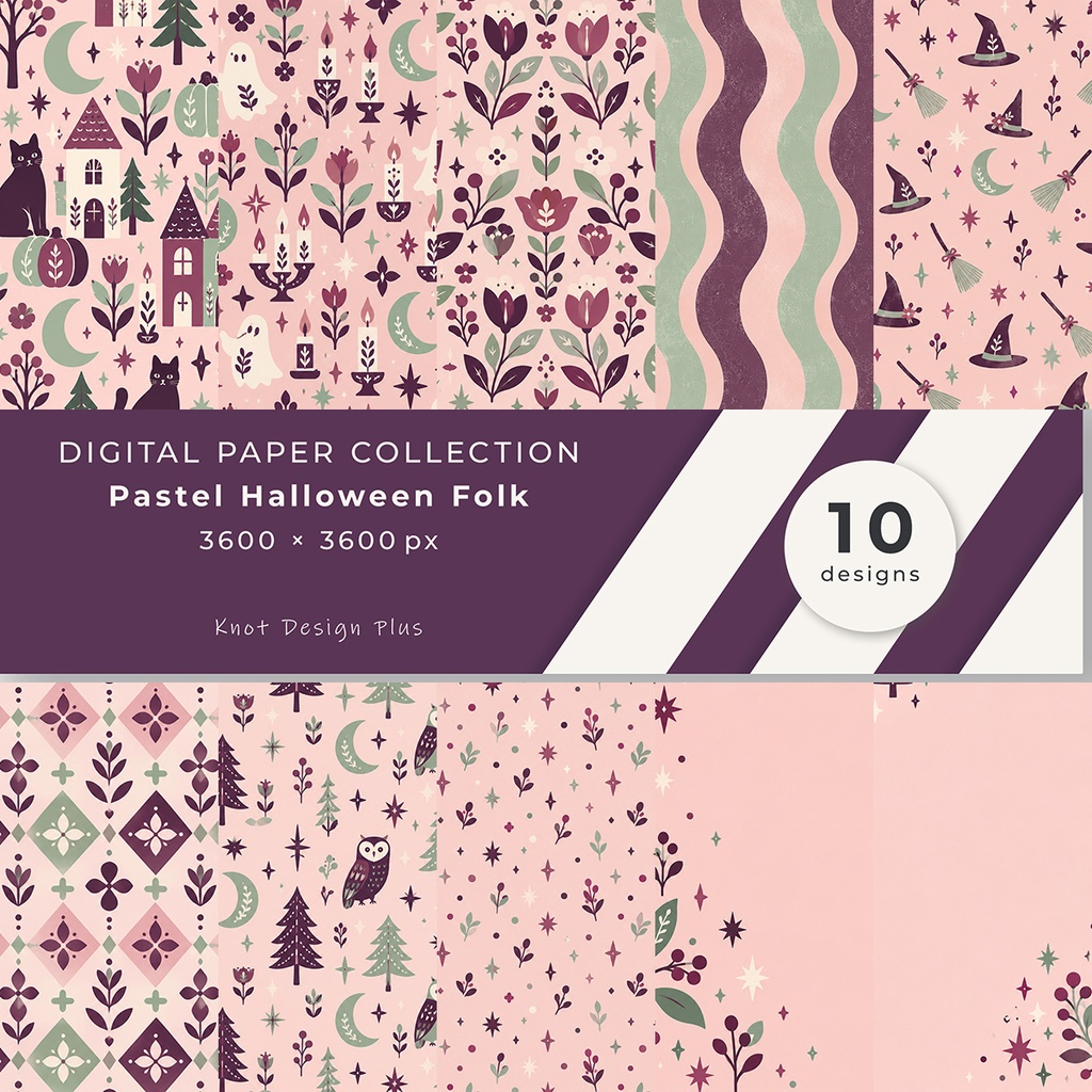 【商用利用OK】パステルハロウィン｜Pastel Halloween Folk デジタルペーパー10枚｜3600×3600px・JPG
