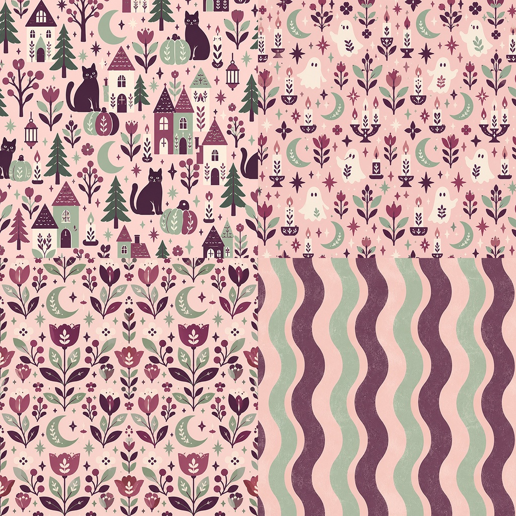 【商用利用OK】パステルハロウィン|Pastel Halloween Folk デジタルペーパー10枚|3600×3600px・JPG