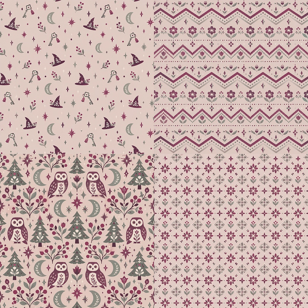 【商用利用OK】北欧フォークの森と花|Nordic Folk Forest & Flowers デジタルペーパー10枚|3600×3600px・JPG