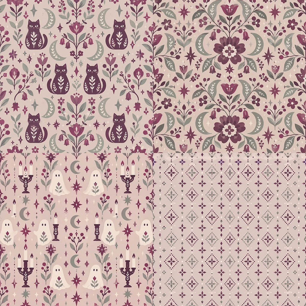 【商用利用OK】北欧フォークの森と花|Nordic Folk Forest & Flowers デジタルペーパー10枚|3600×3600px・JPG