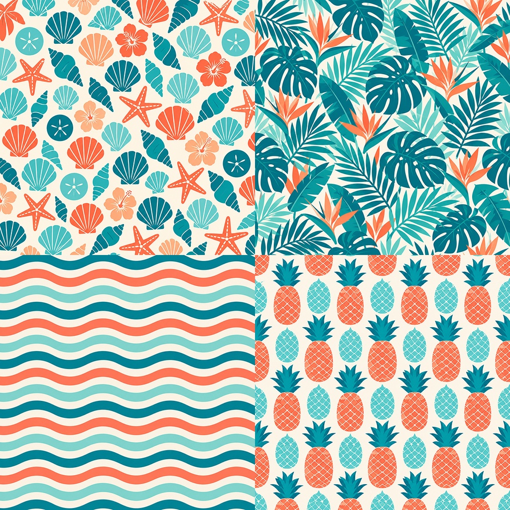 【商用利用OK】トロピカルビーチ&花|Tropical Beach & Flowers デジタルペーパー10枚|3600×3600px・JPG