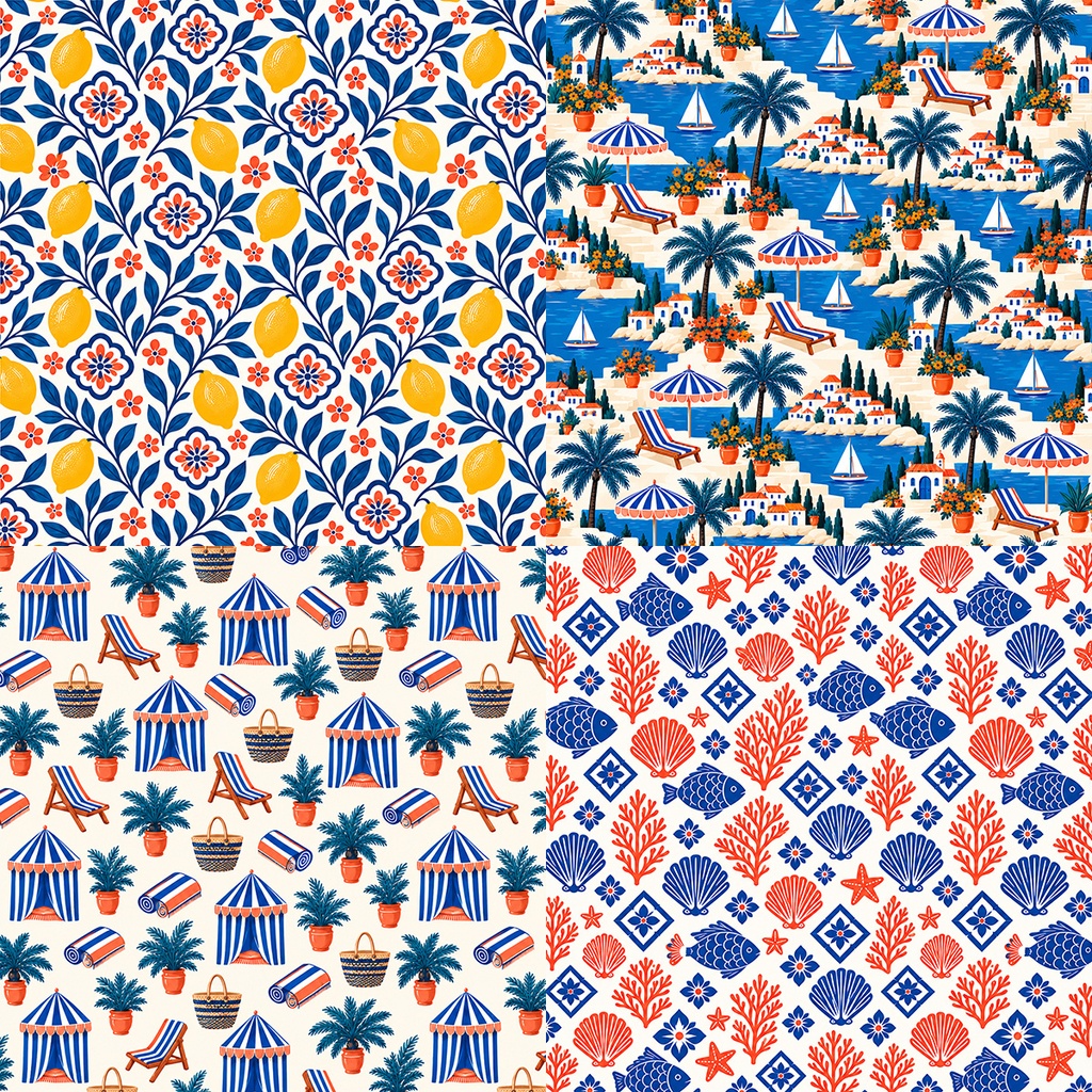 【商用利用OK】地中海リゾート&タイル|Mediterranean Resort & Tiles デジタルペーパー10枚|3600×3600px・JPG