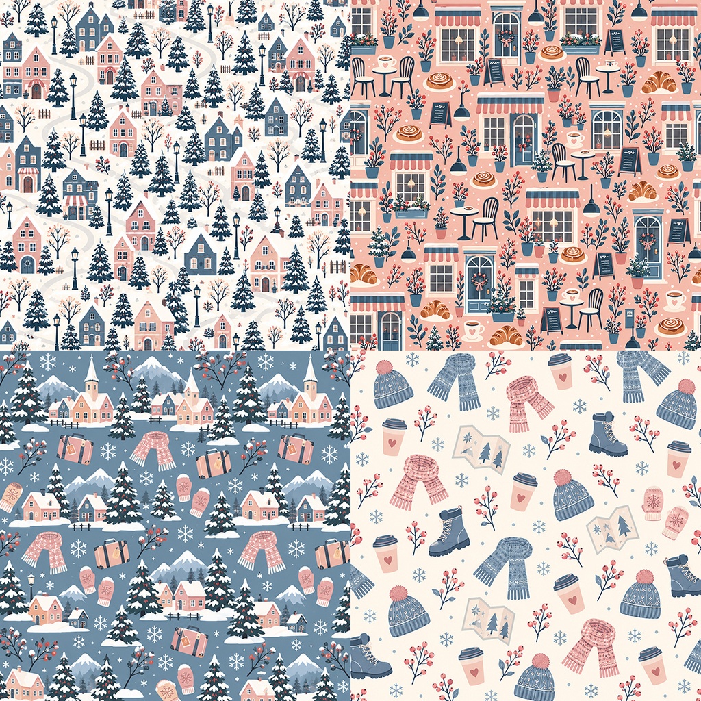 【商用利用OK】北欧の冬の街並み|Nordic Winter Village デジタルペーパー10枚|3600×3600px・JPG