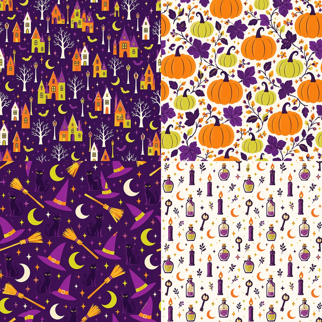 【商用利用OK】レトロハロウィンナイト|Retro Halloween Night デジタルペーパー10枚|3600×3600px・JPG