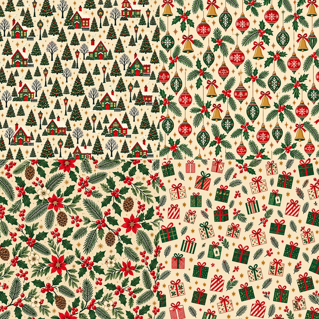 【商用利用OK】レトロクリスマス|Retro Christmas Folk デジタルペーパー10枚|3600×3600px・JPG
