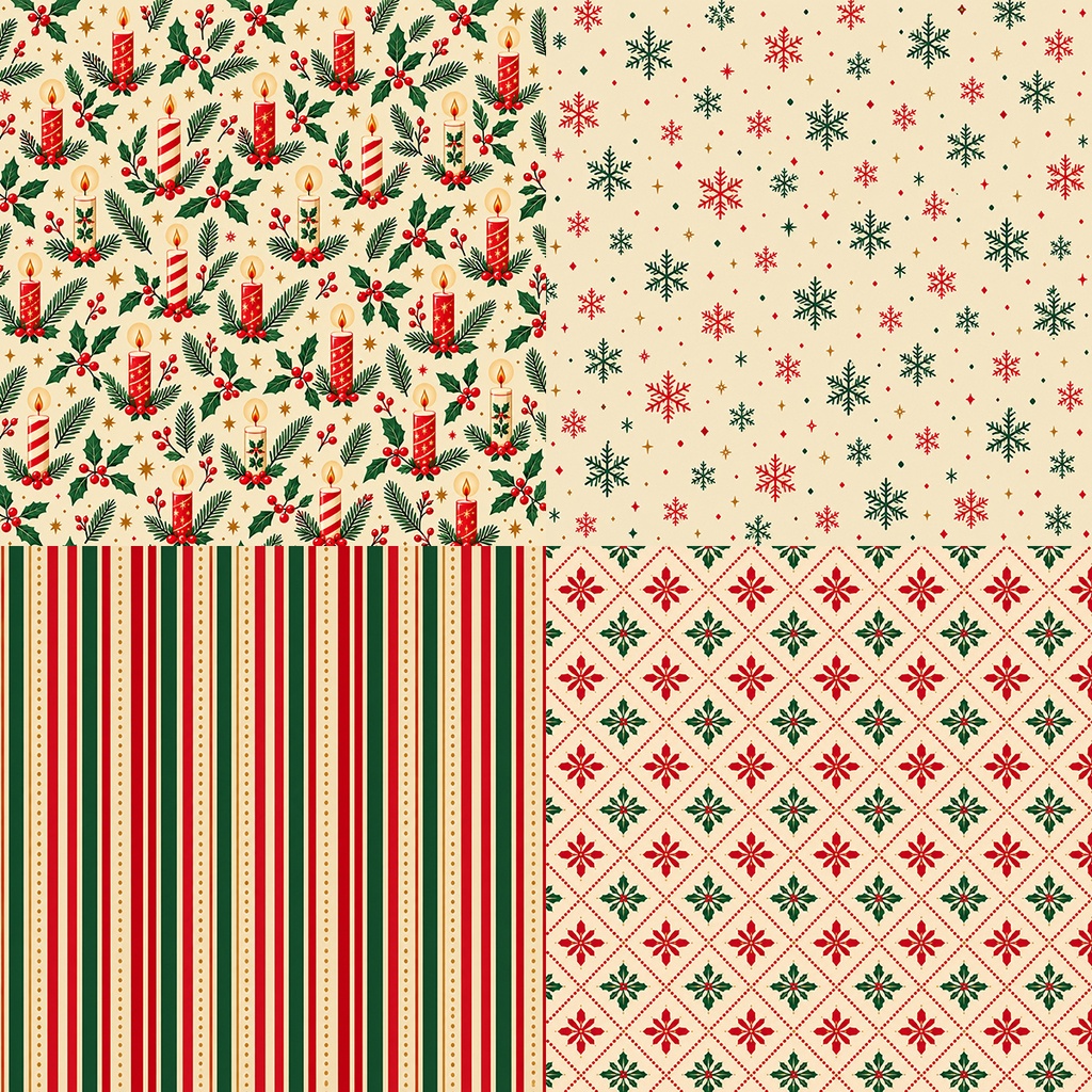 【商用利用OK】レトロクリスマス|Retro Christmas Folk デジタルペーパー10枚|3600×3600px・JPG