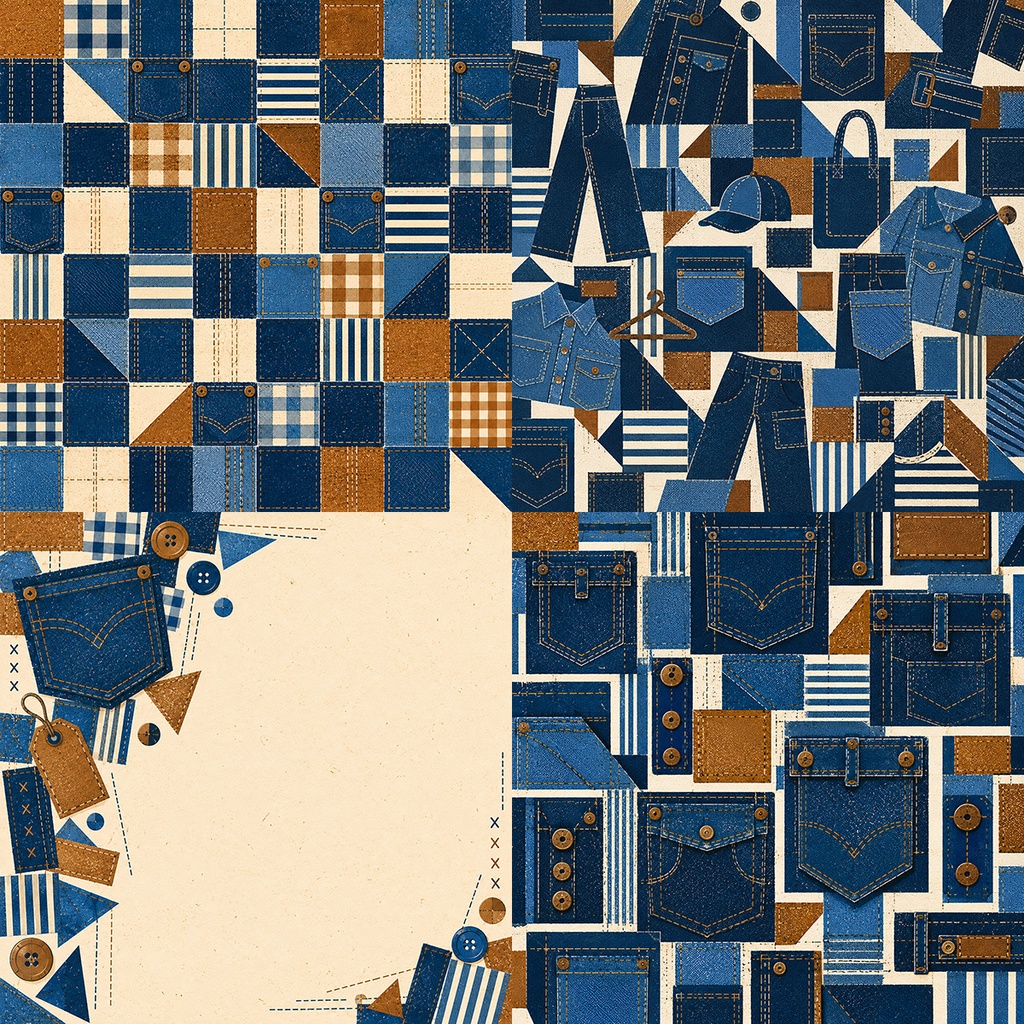 【商用利用OK】デニムパッチワーク|Denim Patchwork デジタルペーパー10枚|3600×3600px・JPG
