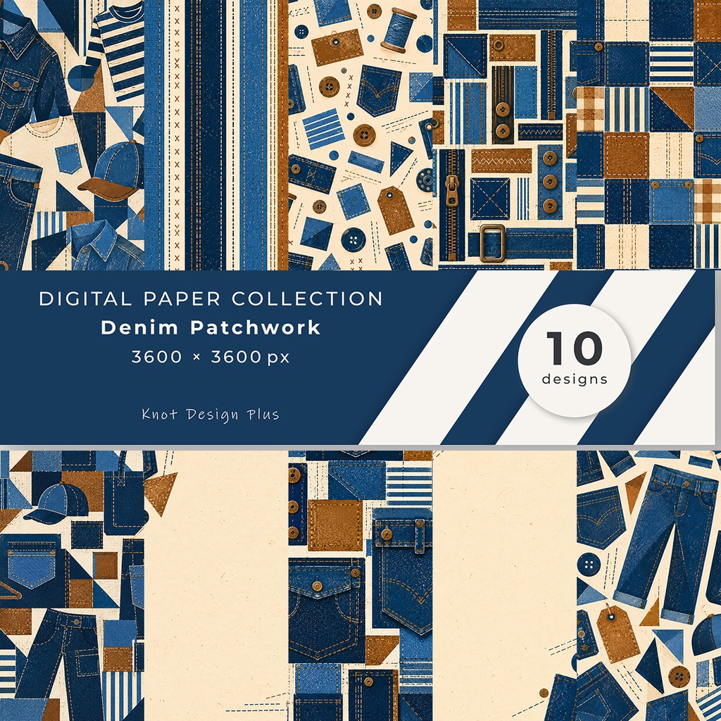 【商用利用OK】デニムパッチワーク|Denim Patchwork デジタルペーパー10枚|3600×3600px・JPG