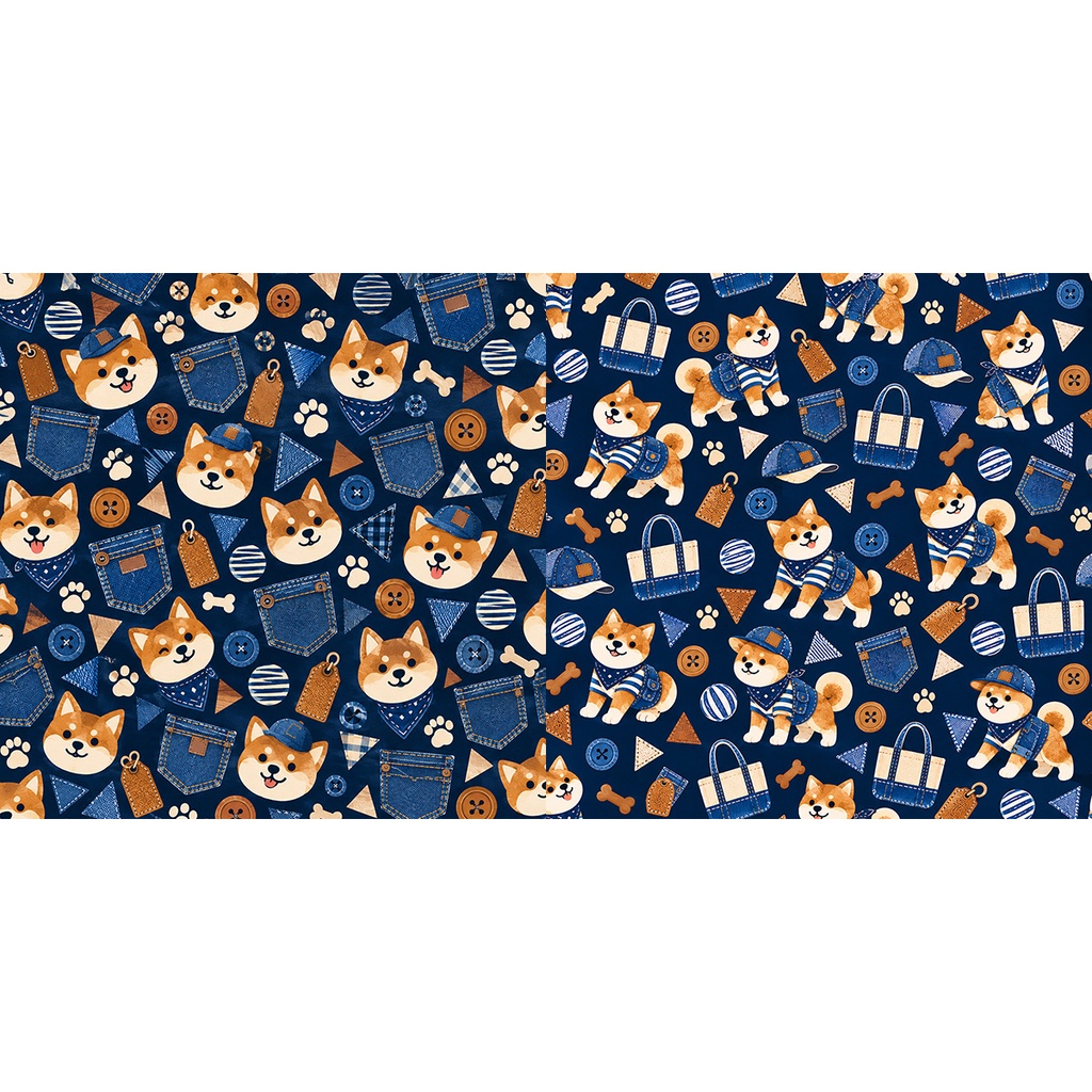 【商用利用OK】デニム柴犬|Denim Shiba Inu デジタルペーパー10枚|3600×3600px・JPG