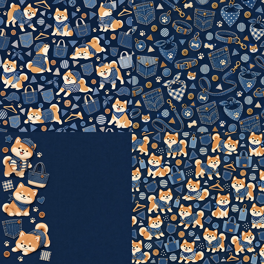 【商用利用OK】デニム柴犬|Denim Shiba Inu デジタルペーパー10枚|3600×3600px・JPG
