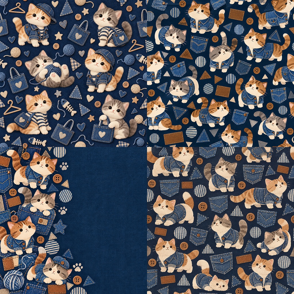 【商用利用OK】デニム猫|Denim Cats デジタルペーパー10枚|3600×3600px・JPG
