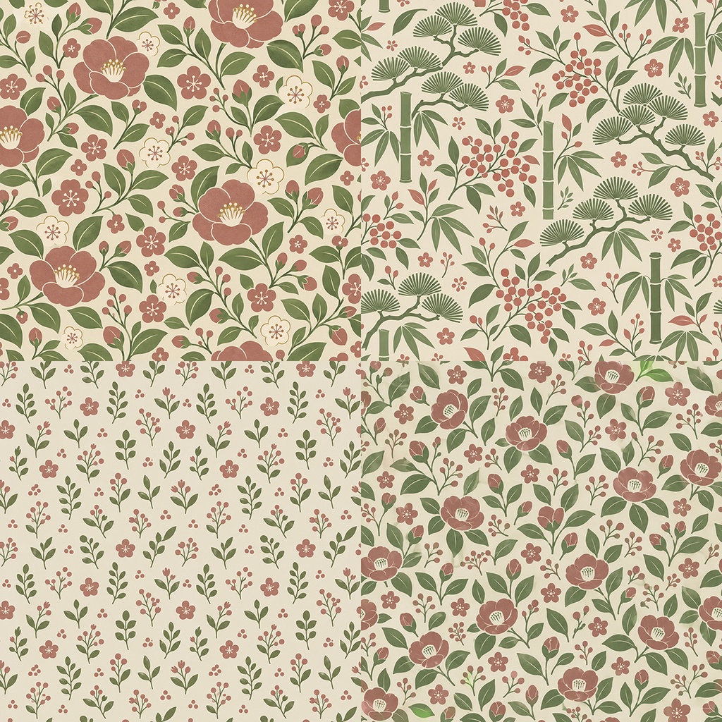 【商用利用OK】和モダン植物|Japanese Folk Botanicals デジタルペーパー10枚|3600×3600px・JPG