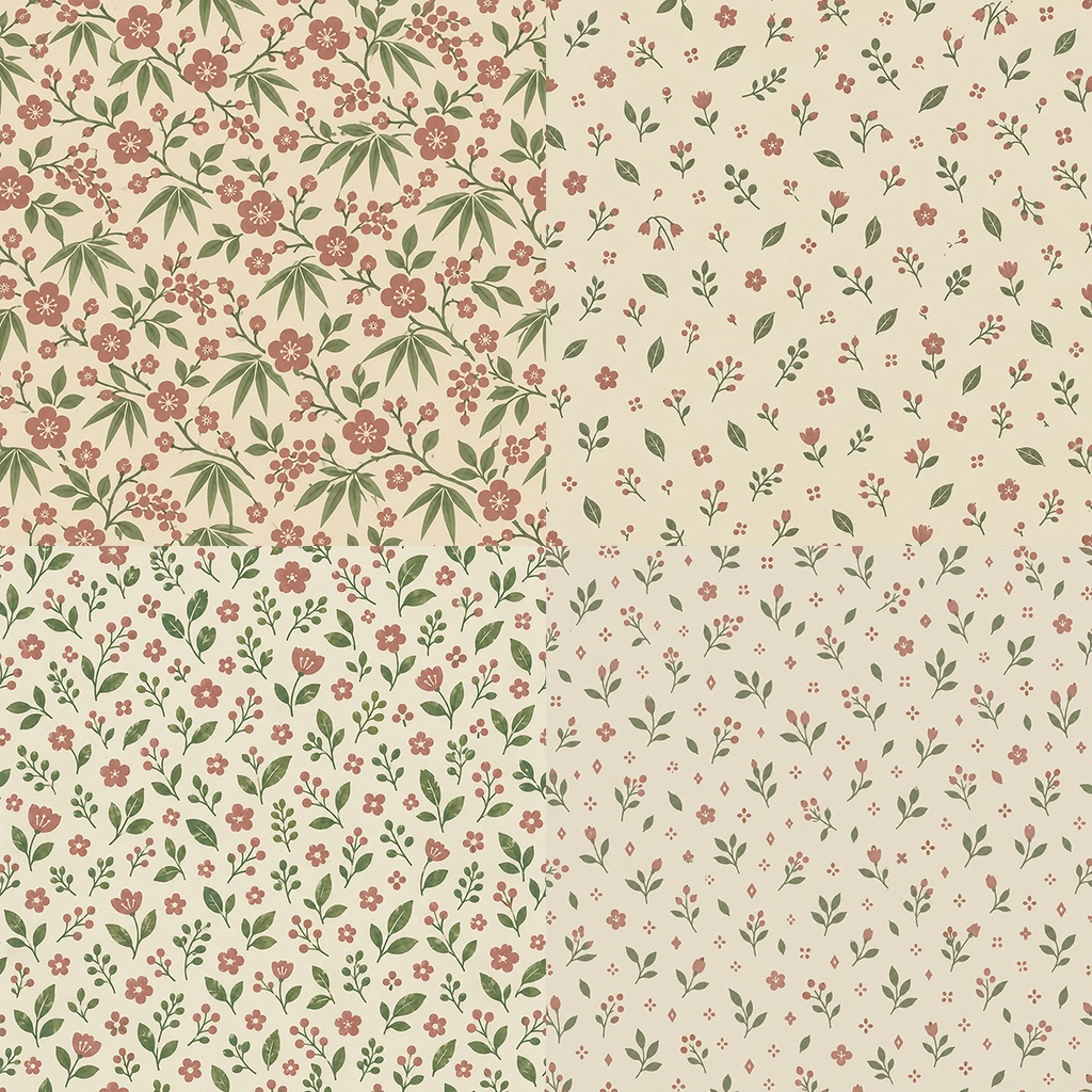 【商用利用OK】和モダン植物|Japanese Folk Botanicals デジタルペーパー10枚|3600×3600px・JPG