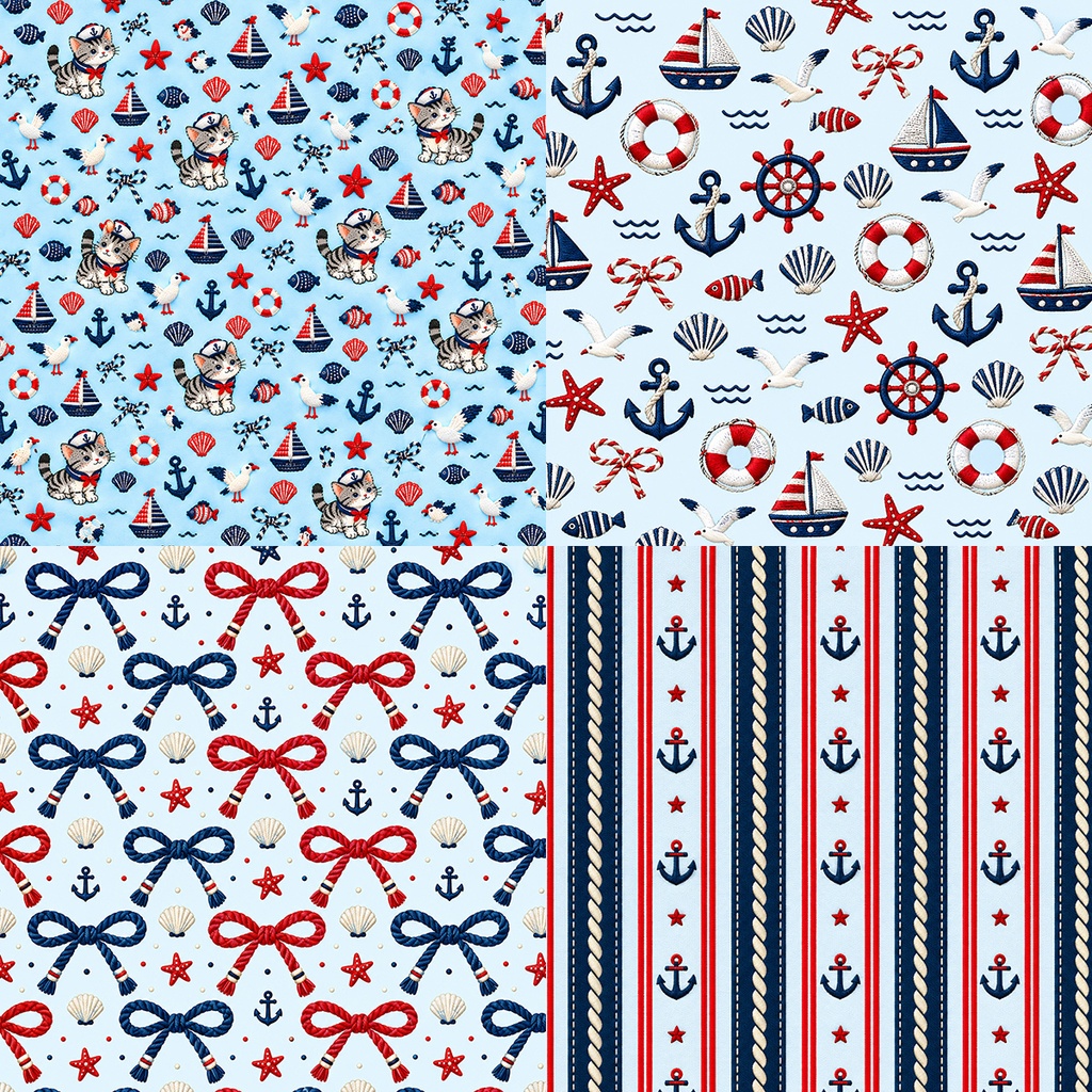 【商用利用OK】マリン猫|Nautical Cats デジタルペーパー10枚|3600×3600px・JPG