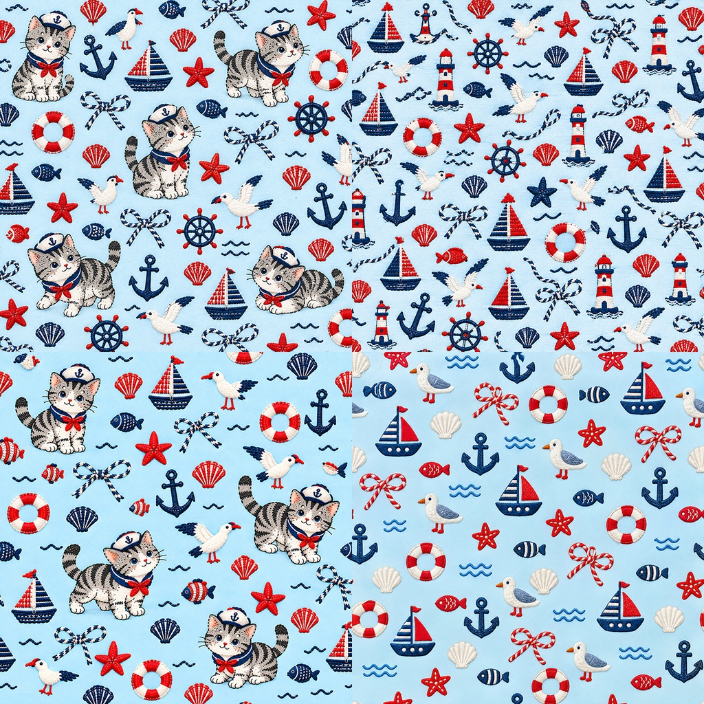 【商用利用OK】マリン猫|Nautical Cats デジタルペーパー10枚|3600×3600px・JPG