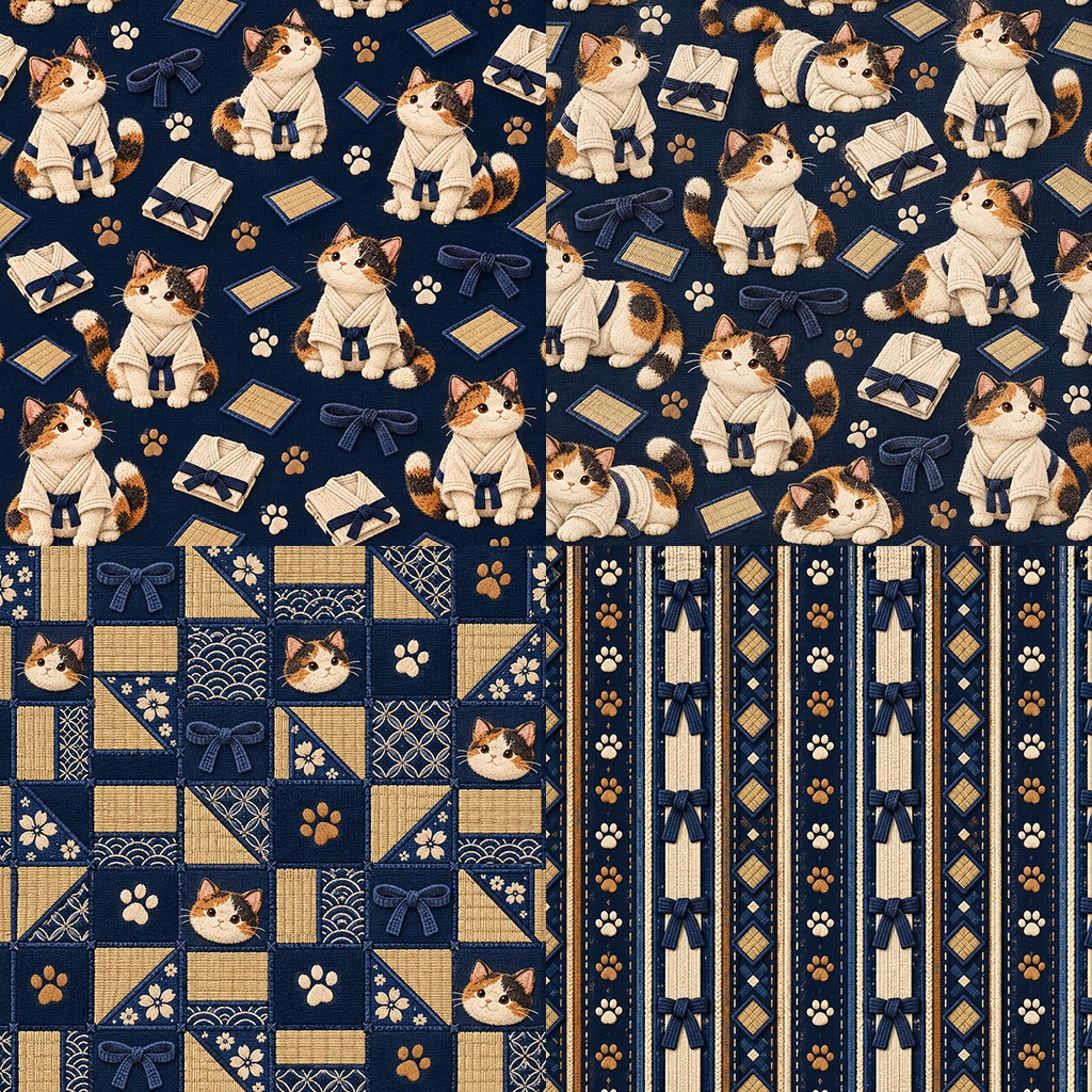 【商用利用OK】柔道着の猫|Judo Cats デジタルペーパー10枚|3600×3600px・JPG