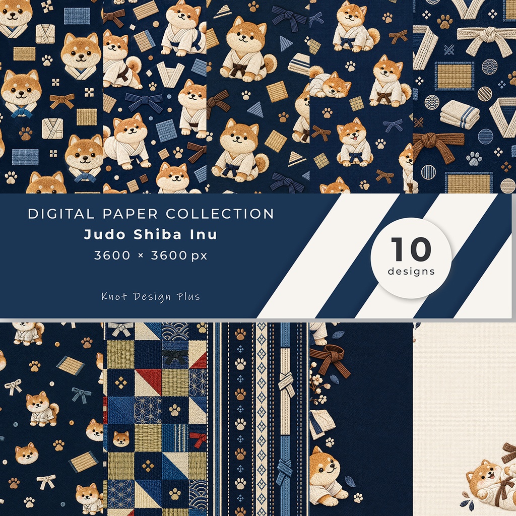 【商用利用OK】柔道着の柴犬｜Judo Shiba Inu デジタルペーパー10枚｜3600×3600px・JPG