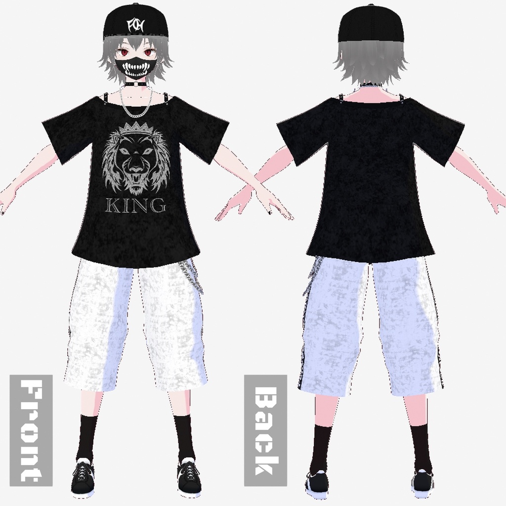 【Vroidテクスチャ】オフショルダーシャツ&ラインパンツ&アクセサリー