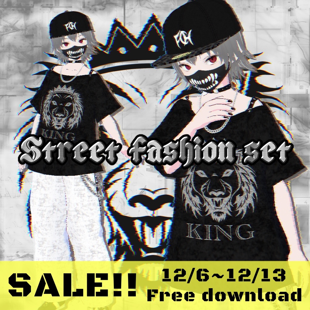 【Vroidテクスチャ】オフショルダーシャツ&ラインパンツ&アクセサリー