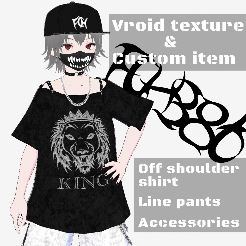 【Vroidテクスチャ】オフショルダーシャツ&ラインパンツ&アクセサリー