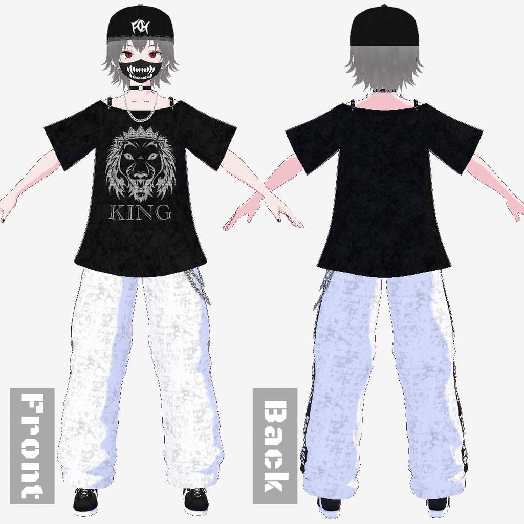 【Vroidテクスチャ】オフショルダーシャツ&ラインパンツ&アクセサリー