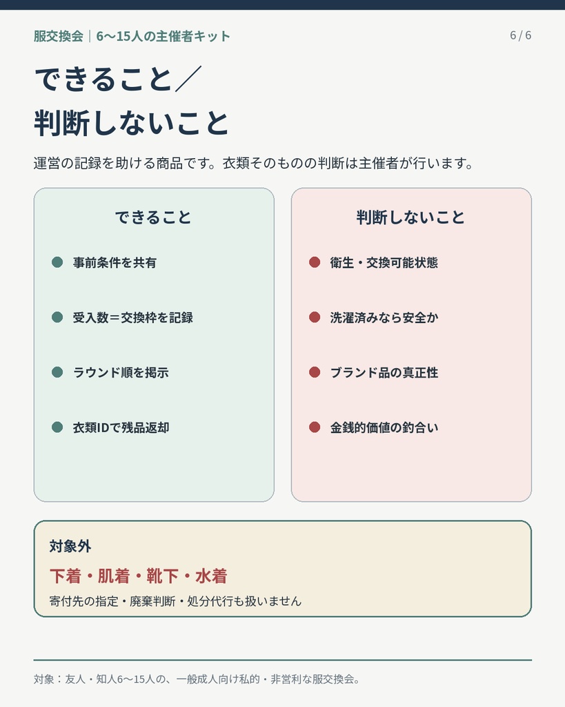 6~15人の服交換会|受付から残品返却までの主催者キット