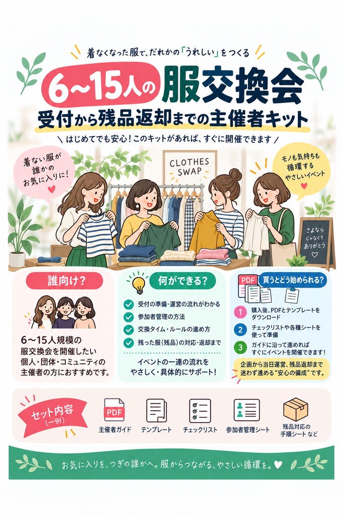 6～15人の服交換会｜受付から残品返却までの主催者キット