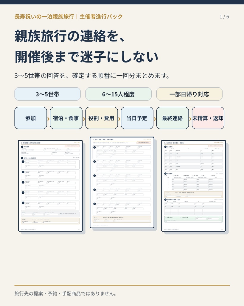 長寿祝いの一泊親族旅行|3〜5世帯の主催者進行パック