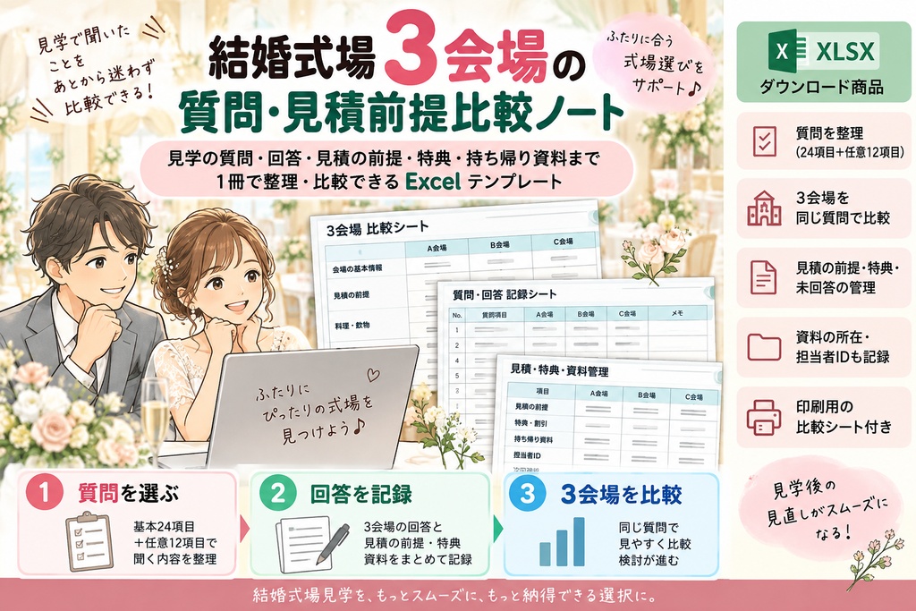 結婚式場見学｜3会場 質問・見積前提比較ノート