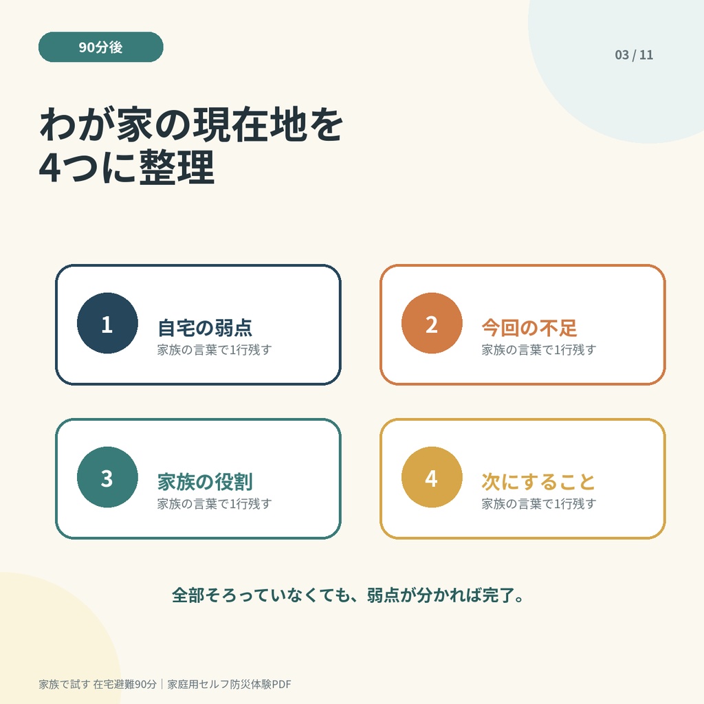 家族で試す 在宅避難90分|停電・断水を「使えない想定」で確かめる家庭用防災体験PDF